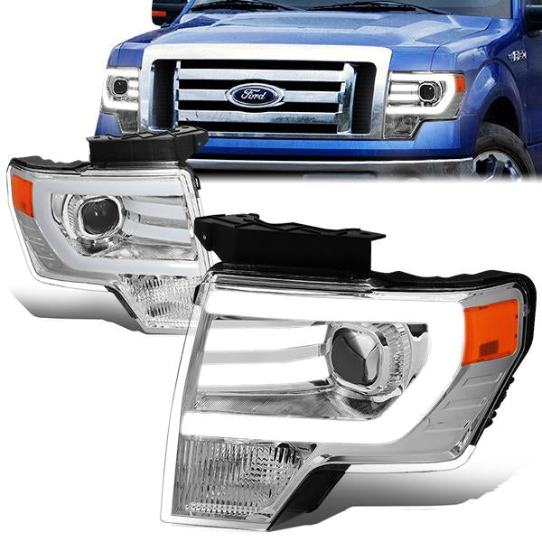FAROS 09-14 FORD F-150 - FITS HALOGEN HEADLIGHT MODELS ONLY - 3D - LED - PROJECTOR - CHROME HOUSING / AMBER CORNER - H7 LOW / HIGH BEAM / 3157A SIGNAL 194 MARKER