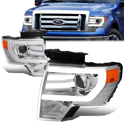 FAROS 09-14 FORD F-150 - FITS HALOGEN HEADLIGHT MODELS ONLY - 3D - LED - PROJECTOR - CHROME HOUSING / AMBER CORNER - H7 LOW / HIGH BEAM / 3157A SIGNAL 194 MARKER