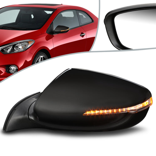 RETROVISOR MIRROR - OEM - 14-16 KIA FORTE, FORTE KOUP - POWERED - HEATED - FOLDING - W/ SIGNAL LIGHT - FOLDING - BLACK MATERIAL - LEFT