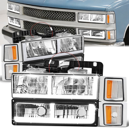 FAROS CLEAR LENS,AMBER REFLECTOR,CHROME HOUSING - 8PCS - LED BAR - 94 CHEVROLET BLAZER / 94-99 CHEVROLET C1500 / 94-99 CHEVROLET C1500 SUBURBAN / 94-00 CHEVROLET C2500 / 94-99 CHEVROLET C2500 SUBURBAN / 94-00 CHEVROLET C3500 / 94-99 CHEVROLET K1500 /