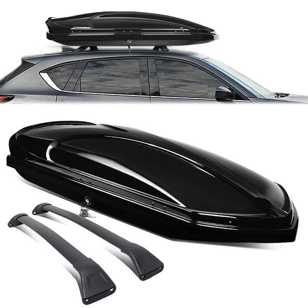 PORTAEQUIPAJE ROOF RACK CROSS BARS + CARGO ROOF BOX - 17-18 MAZDA CX-5 - BOLTS ONTO OEM ROOF RAILS ONLY - BLACK