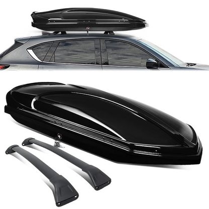 PORTAEQUIPAJE ROOF RACK CROSS BARS + CARGO ROOF BOX - 17-18 MAZDA CX-5 - BOLTS ONTO OEM ROOF RAILS ONLY - BLACK