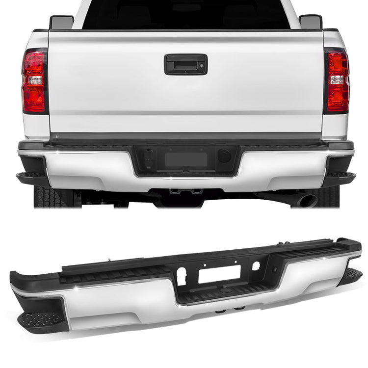 DEFENSA TRASERA 15-19 SILVERADO SIERRA 2500 3500?CHROME WITHOUT SENSOR HOLE?WITH HITCH DRAW BAR?