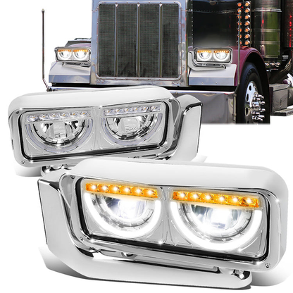 FAROS 81-88 PETERBILT 359 / 87-07 PETERBILT 379 / 08-21 PETERBILT 389 - REQUIRES WIRING TO VEHICLES LIGHTING HARNESS - CHROME