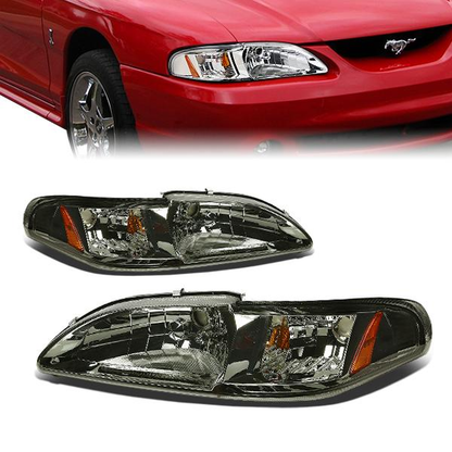 FAROS 94-98 FORD MUSTANG 2-DOOR - 1PC - SMOKE HOUSING / AMBER CORNER - 9007 LOW BEAM / HIGH BEAM