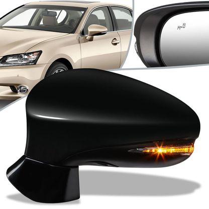 RETROVISOR MIRROR - OEM - 13-15 LEXUS GS250, GS350, GS430 - POWERED - HEATED - W/ SIGNAL LIGHT - W/ MEMORY - W/ PUDDLE LIGHT - W/ BSD - POWER FOLDING - BLACK MATERIAL - LEFT