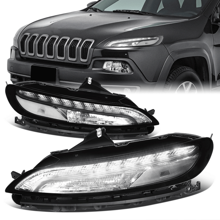 FAROS 14-18 JEEP CHEROKEE - OE STYLE - LED DRL - CHROME HOUSING / CLEAR CORNER - 7440 SIGNAL / 194 MARKER