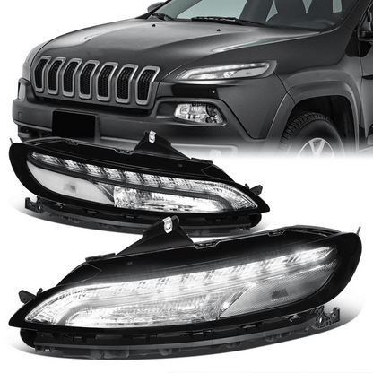 FAROS 14-18 JEEP CHEROKEE - OE STYLE - LED DRL - CHROME HOUSING / CLEAR CORNER - 7440 SIGNAL / 194 MARKER