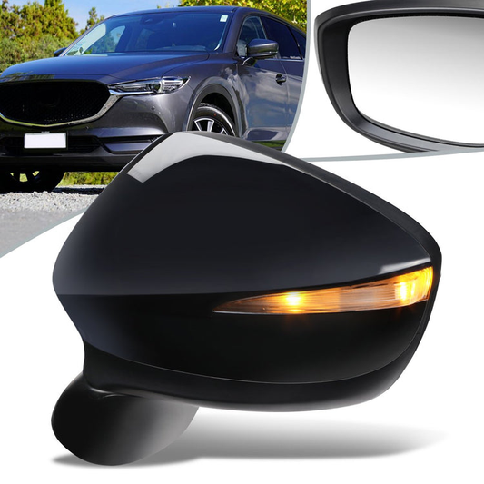 RETROVISOR MIRROR - OEM - 13-14 MAZDA CX-5 - POWERED - W/ SIGNAL LIGHT - FOLDING - BLACK MATERIAL - LEFT