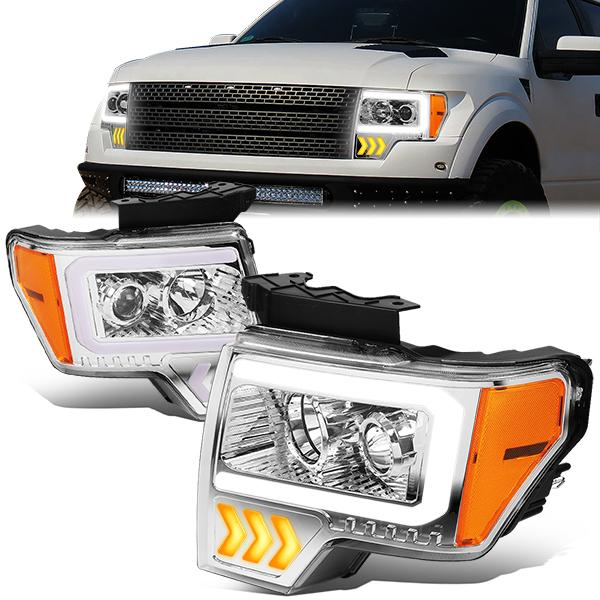 FAROS 09-14 FORD F-150 - ONLY FITS MODELS WITH HALOGEN HEADLIGHTS WITHOUT PROJECTOR - DAYTIME RUNNING LIGHT BAR REQUIRES WIRING INTO EXISITING LIGHTING HARNESS - LED DRL - PROJECTOR LOW BEAM - CHROME HOUSING / AMBER CORNER - H1 HIGH, H1 LOW BEAM, 1
