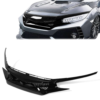 nan FRONT BUMPER GRILLE - 16-18 HONDA CIVIC 2/4-DR / 16-21 HONDA CIVIC SI, HATCHBACK, TYPE-R - HONEYCOMB MESH - BLACK