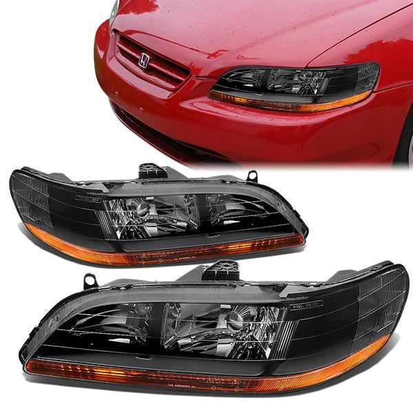 FAROS 98-02 HONDA ACCORD 2/4-DOOR - 9006 LOW BEAM / 9005 HIGH BEAM - BLACK HOUSING / AMBER CORNER