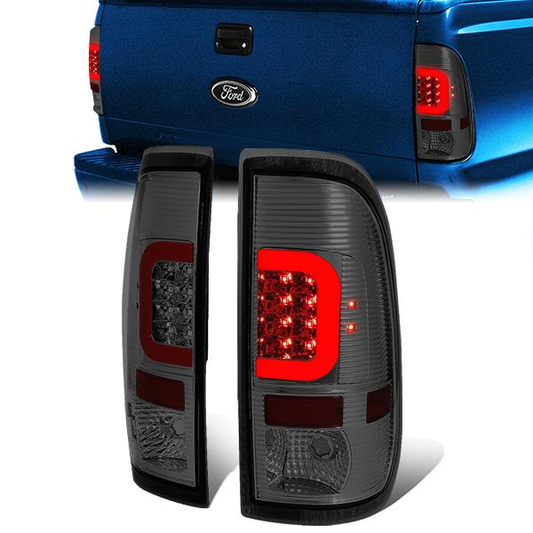 FAROS TRASEROS 08-16 FORD F-250, F-350, F-450, F-550 - SUPER DUTY / 09-16 FORD F-350, F-450 / 15-16 FORD F-550 - RED C-BAR - 3D - LED - CHROME / SMOKE