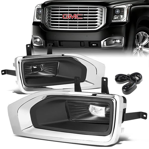 FAROS DE NIEBLA 15-18 GMC YUKON, YUKON XL - HIGH POWERED LED - WITH SWITCH, BEZEL - CHROME / CLEAR