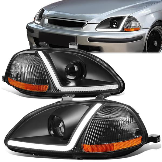 FAROS 96-98 HONDA CIVIC - LED RUNNING LIGHT REQUIRES WIRING INTO EXISTING LIGHTING WIRE HARNESS - LED DRL - PROJECTOR - BLACK HOUSING / AMBER CORNER - H7 LOW BEAM / H7 HIGH BEAM