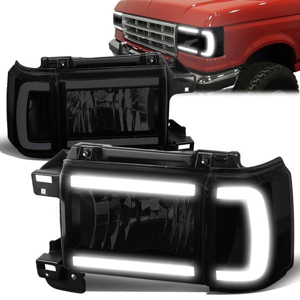 FAROS 87-91 FORD BRONCO - 81-91 FORD F-150 / 87-91 FORD F-250 / 87-91 FORD F-350 - LED DRL - BLACK HOUSING / SMOKE LENS / CLEAR CORNER - 9004 HIGH BEAM / LOW BEAM / 3157 SIGNAL