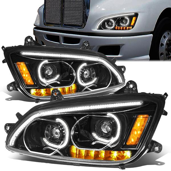 FAROS 08-19 KENWORTH T170 / 08-19 KENWORTH T270 / 16-19 KENWORTH T300 / 08-19 KENWORTH T370 / 08-18 KENWORTH T660 / 11-15 KENWORTH T700 - LED - PROJECTOR - BLACK HOUSING - FULL LED LIGHTING