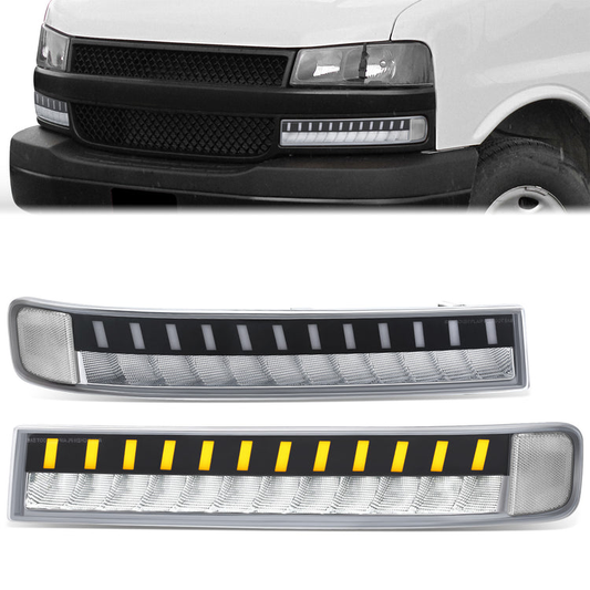 CUARTOS LUZ CHEVROLET EXPRESS 1500 2003-2014 / CHEVROLET EXPRESS 2500 2003-2023 / CHEVROLET EXPRESS 3500 2003-2023 / GMC SAVANA 1500 2003-2014 / GMC SAVANA 2500 2003-2023 / GMC SAVANA 3500 2003-2023 - FULL LED RUNNING / TURN SIGNAL LIGHT - CHROME HOUSING