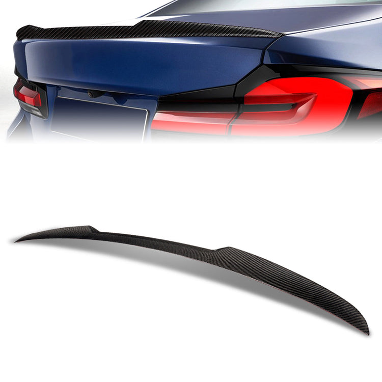 SPOILER CAR TRUNK SPOILER - 18-20 BMW 520I / 18-21 BMW 530E / 18-20 BMW 530E XDRIVE / 17-21 BMW 530I / 18 BMW 540D XDRIVE / 17-20 BMW 540I / 17-20 BMW 540I XDRIVE / 18-21 BMW 550I XDRIVE / 18-21 BMW M5 - FITS SEDAN MODELS ONLY - CARBON FIBER BLACK