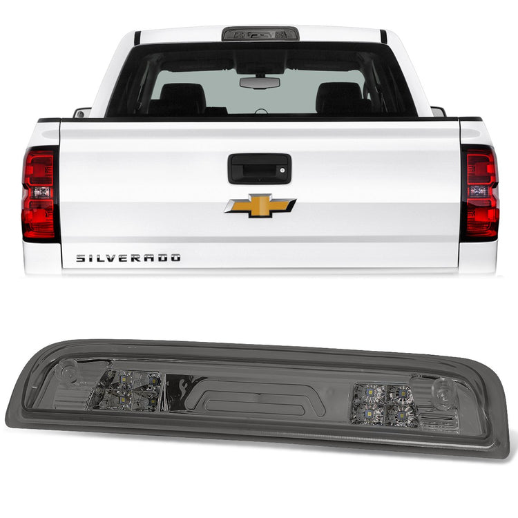LUZ DE FRENO 14-20 CHEVY SILVERADO 1500, GMC SIERRA 1500 / 15-20 SILVERADO 2500HD, 3500HD, SIERRA 2500HD, 3500HD / 2019 GMC SIERRA 1500 LIMITED - FITS MODELS WITH CARGO LIGHT - 3D - LED - SMOKE