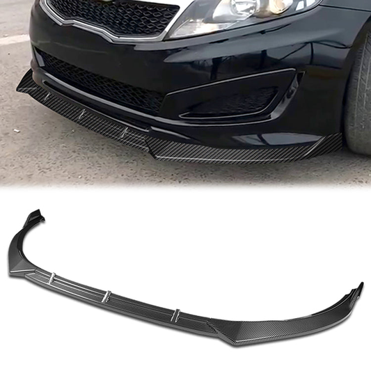 LIP FRONTAL 11-13 KIA OPTIMA - FITS SX, HYBRID USA MODEL ONLY - DOES NOT FIT EX, LX MODEL -  REQUIRES DRILLING BUMPER FOR INSTALLATION - 3PC - CARBON FIBER LOOK