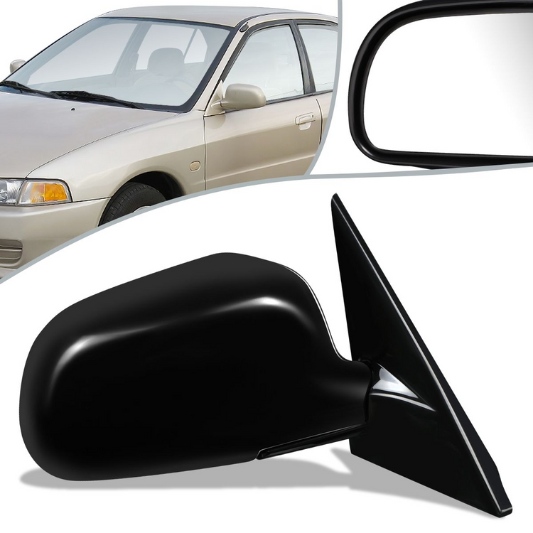 RETROVISOR MIRROR - OEM - 97-02 MITSUBISHI LANCER, MIRAGE - MANUAL - W/ CABLE - FOLDING - BLACK MATERIAL - RIGHT