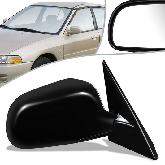 RETROVISOR MIRROR - OEM - 97-02 MITSUBISHI LANCER, MIRAGE - MANUAL - W/ CABLE - FOLDING - BLACK MATERIAL - RIGHT