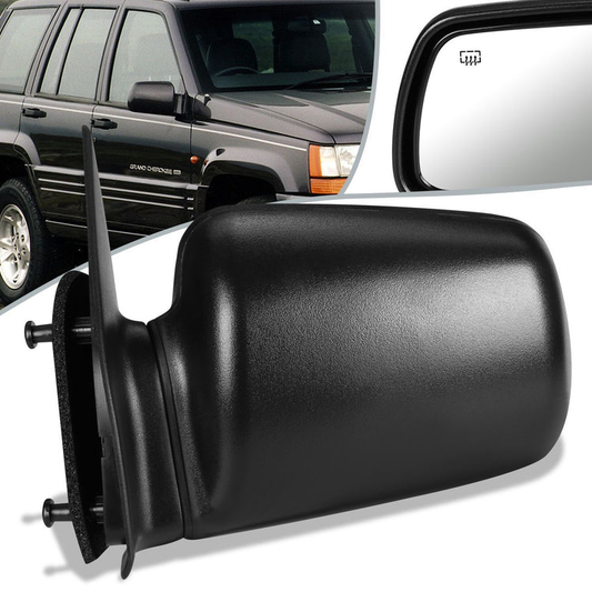RETROVISOR MIRROR - 93-95 JEEP GRAND CHEROKEE - POWERED - HEATED - OEM - LEFT - PAINTABLE - BLACK