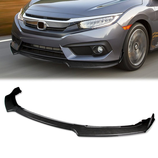 LIP FRONTAL 16-20 HONDA CIVIC SEDAN / COUPE - REQUIRES DRILLING BUMPER FOR INSTALLATION - 3PC - CARBON FIBER LOOK