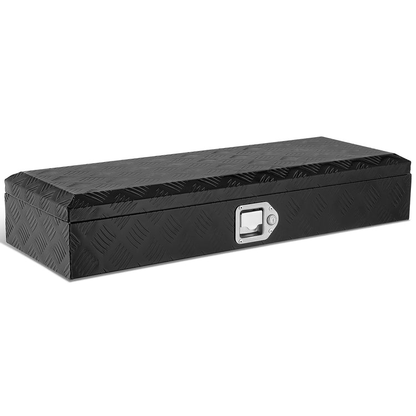 CAJA DE HERRAMIENTAS UNIVERSAL - TRUCK / TRAILER - W/ LOCK & KEY - ALUMINUM - 34" X 6.2" X 12.8" - 5 BAR DIAMOND TREAD PLATE PATTERN - BLACK