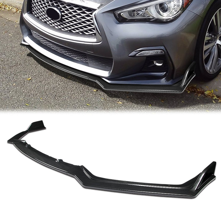 LIP FRONTAL 18-22 INFINITI Q50 - FITS SPORT MODEL ONLY - REQUIRES DRILLING BUMPER FOR INSTALLATION - 3PC - CARBON FIBER LOOK