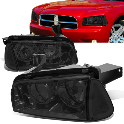 FAROS 06-10 DODGE CHARGER 4-DOOR - 4PC - SMOKE HOUSING / CLEAR CORNER - 9006 LOW BEAM / 9005 HIGH BEAM