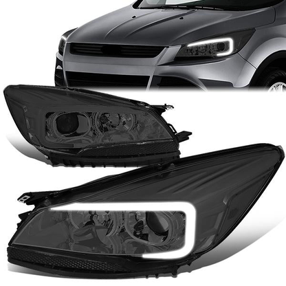 FAROS 13-16 FORD ESCAPE - 3D - LED DRL - PROJECTOR - SMOKE HOUSING / CLEAR CORNER - H1 LOW BEAM / H8 HIGH BEAM / 168 MARKER BULB