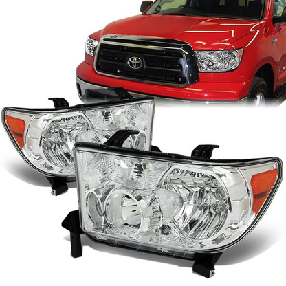 FAROS 07-13 TOYOTA TUNDRA / 08-17 TOYOTA SEQUOIA - DOES NOT FIT 09-12 TUNDRA W/ HEADLIGHT LEVEL ADJUSTER - DOES NOT FIT '12 SEQUOIA WITH HEADLIGHT WASHER - H11 LOW BEAM / 9005 HIGH BEAM / 4157NA TURN SIGNAL - CHROME HOUSING / AMBER CORNER