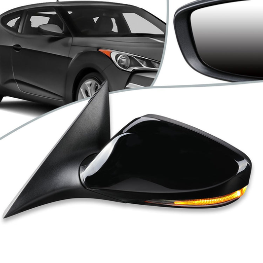RETROVISOR MIRROR - OEM - 12-14 HYUNDAI VELOSTER (DO NOT FIT PANORAMIC ROOF MODELS) - POWERED - HEATED - TEXTURED - BLACK - LEFT