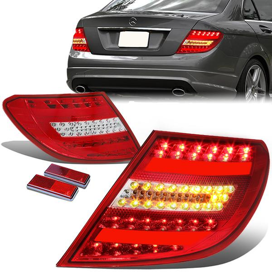 FAROS TRASEROS 08-11 MERCEDES BENZ C-CLASS W204 4-DOOR - 3D STRIP - LED - RED / CLEAR