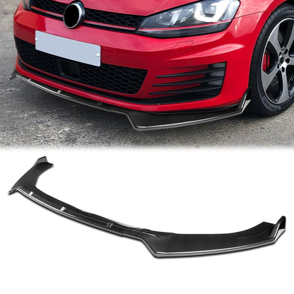 LIP FRONTAL 14-20 VOLKSWAGEN GOLF - FITS GTI, R, R-LINE ONLY - REQUIRES DRILLING BUMPER FOR IINSTALLATION - 3PC - CARBON FIBER LOOK