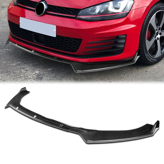 LIP FRONTAL 14-20 VOLKSWAGEN GOLF - FITS GTI, R, R-LINE ONLY - REQUIRES DRILLING BUMPER FOR IINSTALLATION - 3PC - CARBON FIBER LOOK