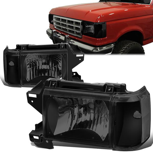 FAROS 87-91 FORD BRONCO, F-150, F-250, F-350 - 9004 HIGH / LOW BEAM / 1157A TURN SIGNAL - BLACK HOUSING / SMOKE LENS / CLEAR CORNER