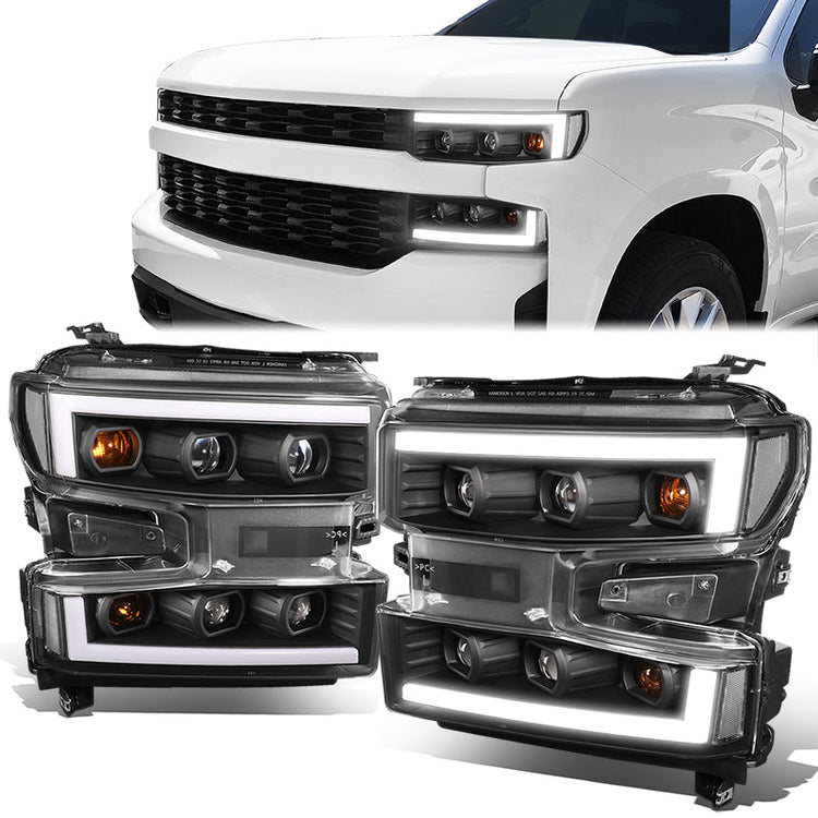 FAROS 19-21 CHEVY SILVERADO 1500 WT/CUSTOM/TRAIL BOSS ONLY / 22 SILVERADO 1500 LTD - LED DRL - QUAD PROJECTOR - BLACK HOUSING / CLEAR CORNER - H1 HIGH / H1 LOW / 7444 SIGNAL - DOES NOT FIT FACTORY LED MODELS