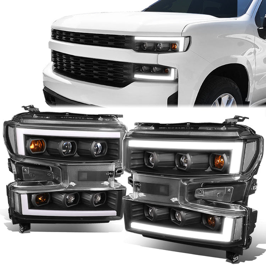 FAROS 19-21 CHEVY SILVERADO 1500 WT/CUSTOM/TRAIL BOSS ONLY / 22 SILVERADO 1500 LTD - LED DRL - QUAD PROJECTOR - BLACK HOUSING / CLEAR CORNER - H1 HIGH / H1 LOW / 7444 SIGNAL - DOES NOT FIT FACTORY LED MODELS