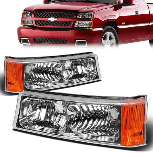 CUARTOS LUZ 03-06 CHEVY AVALANCHE 1500, 2500, SILVERADO 1500, 2500, 3500, 1500 HD, 2500 HD / 2007 SILVERADO 1500, 1500 HD, 2500 HD, 3500 CLASSIC - FITS MODELS WITHOUT FACTORY CLADDING ONLY - 2PC - CHROME / AMBER CORNER