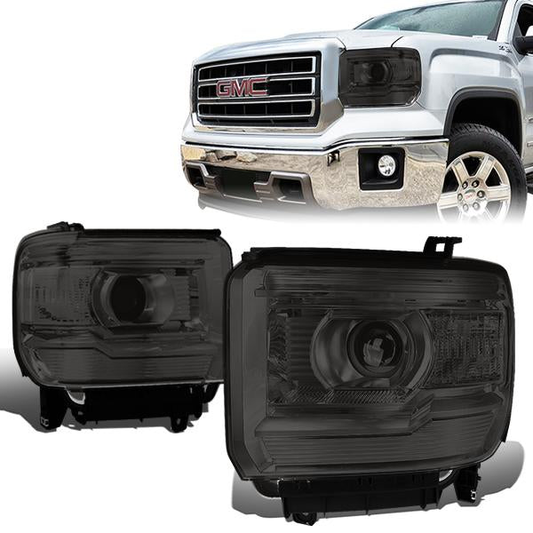 FAROS 14-15 GMC SIERRA 1500 / 15-17 GMC SIERRA 2500HD, 3500HD - FITS HALOGEN HEADLIGHT MODELS ONLY - PROJECTOR - H7 LOW BEAM / HIGH BEAM - SMOKE HOUSING / CLEAR CORNER