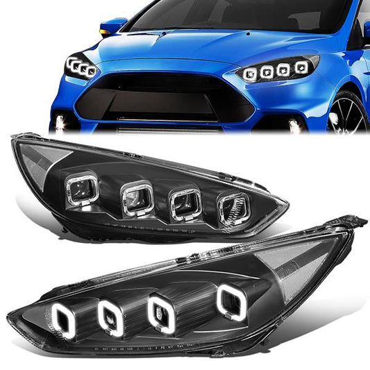 FAROS 15-18 FORD FOCUS - FITS MODELS WITH HALOGEN HEADLIGHTS ONLY - FITS MODELS WITHOUT LED DRL - SEQUENTIAL HALO - PROJECTOR HIGH / LOW BEAM - BLACK HOUSING / CLEAR CORNER