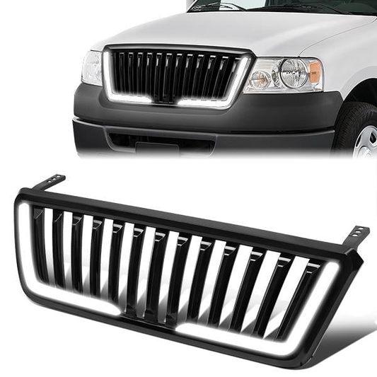 PARRILLA GRILLE - 04-08 FORD F-150 - VERTICAL FENCE STYLE - W/ LED DRL LIGHT - LED'S REQUIRE WIRING INTO EXISTING LIGHTING - BLACK