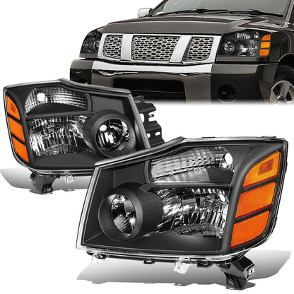 FAROS 04-15 NISSAN TITAN / 04-07 NISSAN ARMADA - 9005 HIGH BEAM / 9006 LOW BEAM / 3157A SIGNAL / 194 SIDE MARKER - BLACK HOUSING / AMBER CORNER