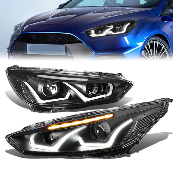 FAROS 15-17 FORD FOCUS 4-DOOR - ONLY FITS HALOGEN HEADLIGHT MODELS -  DOES NOT FIT ELECTRIC MODELS - LED - DUAL HALO PROJECTOR - BLACK HOUSING / CLEAR CORNER - H11 LOW BEAM / H1 HIGH BEAM