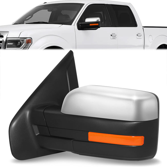 RETROVISOR MIRROR - OE STYLE - FORD F-150 09-10 - WITH POWER WITH HEATED WITH SIGNAL CHROME COVER - DRIVER SIDE - SMOOTH - BLACK / CHROME