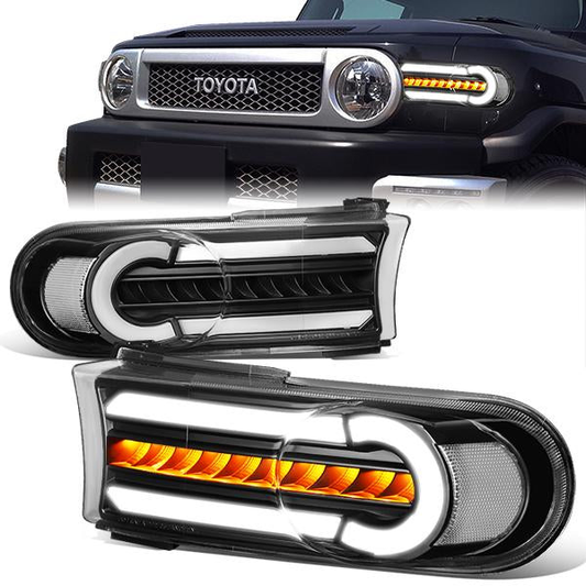 CUARTOS LUZ 07-14 TOYOTA FJ CRUISER - 3D - LED - DRL - 2PC - BLACK HOUSING / CLEAR CORNER