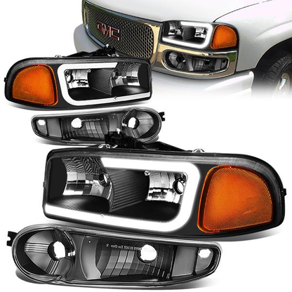 FAROS 00-06 GMC YUKON / 01-06 GMC YUKON XL 1500 / 02-06 GMC SIERRA 1500 / 2007 GMC SIERRA 1500 CLASSIC - FITS DENALI MODELS ONLY - LED DRL - BLACK HOUSING / AMBER CORNER - 9005 LOW BEAM / 9005 HIGH BEAM